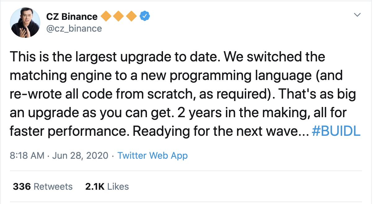  Tuit de CZ de Binance 