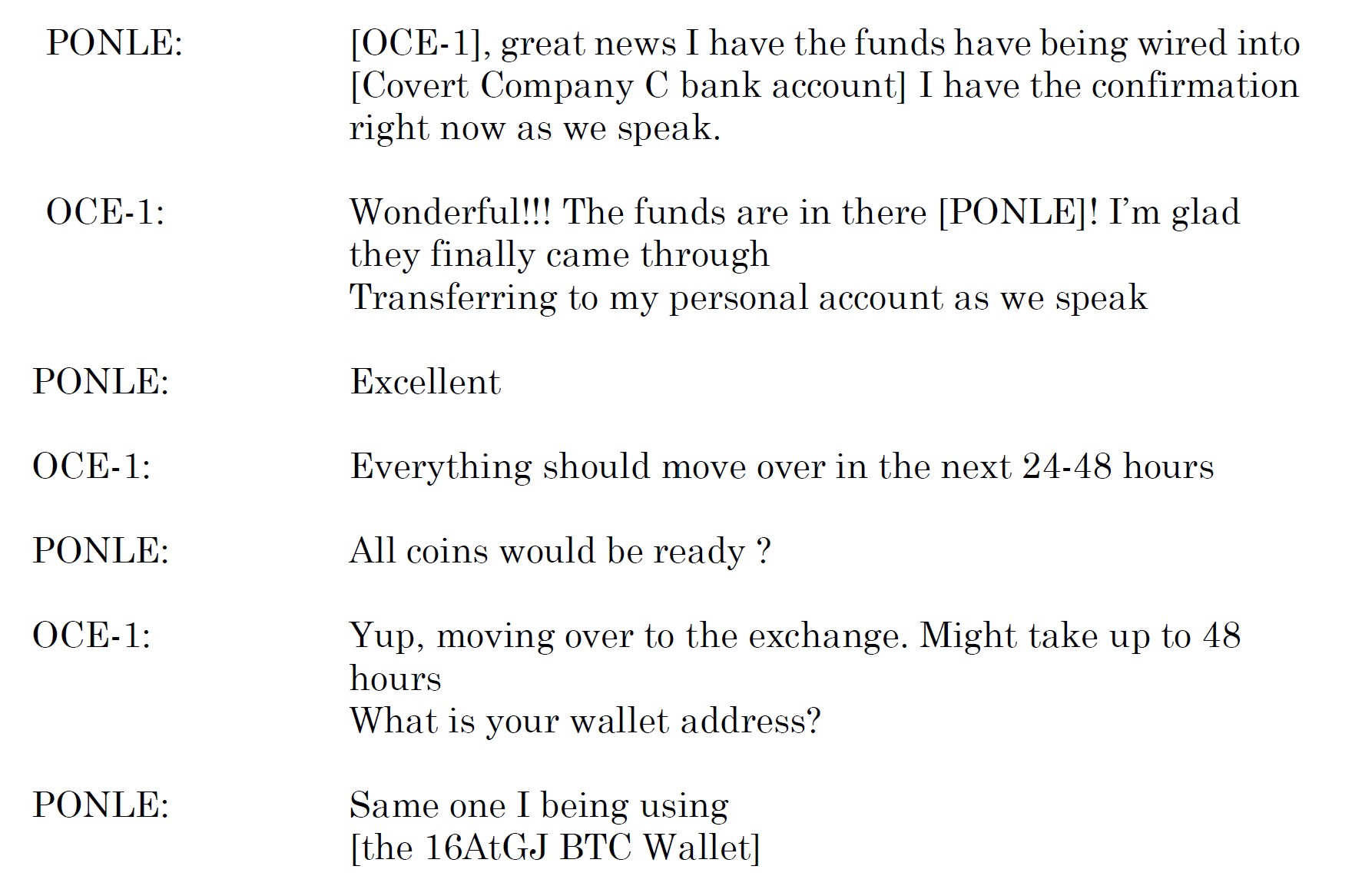 A discussion between Ponle and his associate of the Sept. 9, 2019 transaction A discussion between Ponle and his associate of the Sept. 9, 2019 transaction