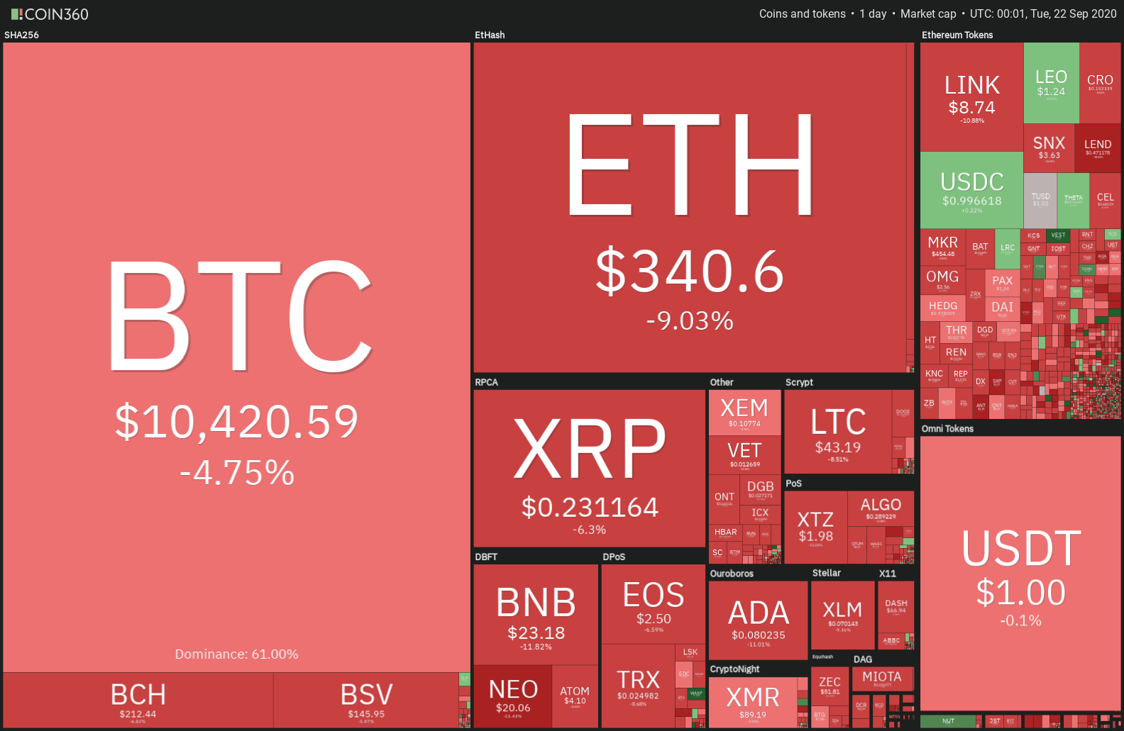 Cryptocurrency daily market performance snapshot Instantánea del desempeño diario del mercado de criptomonedas