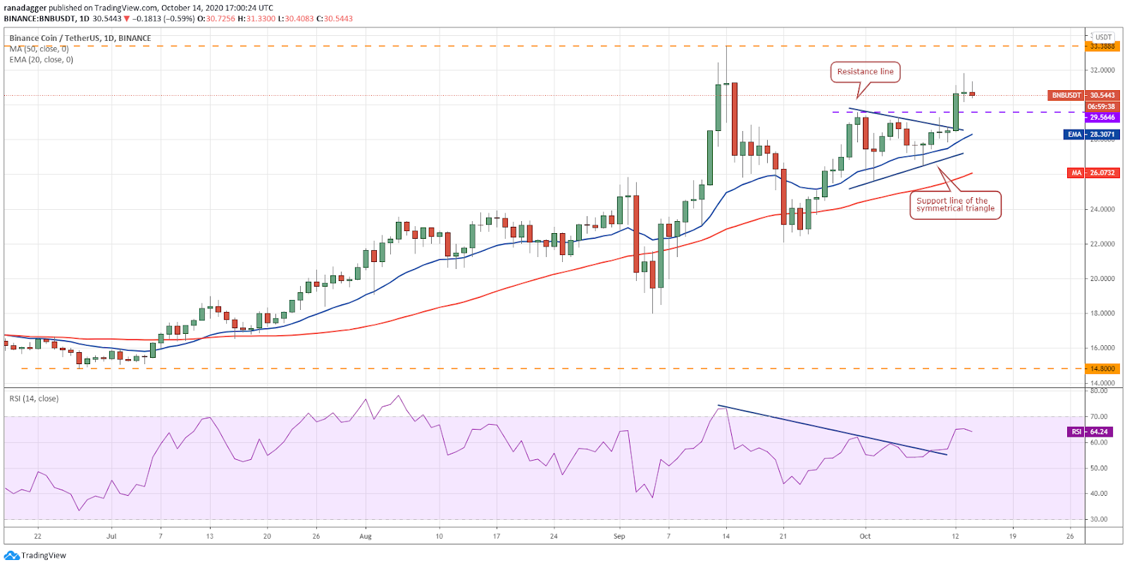 Gráfico diario del par BNB/USD