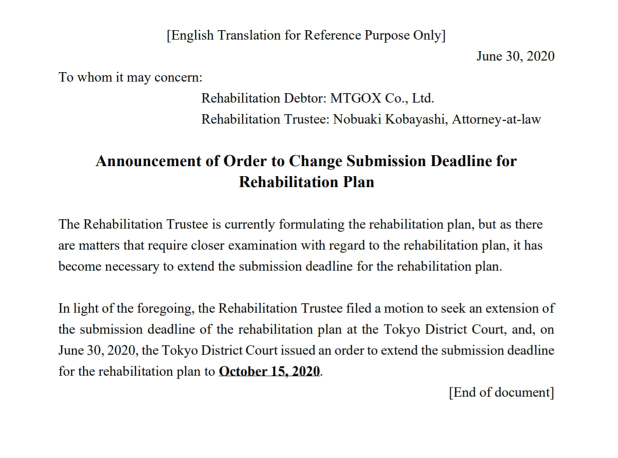 The Mt.Gox trustee statement